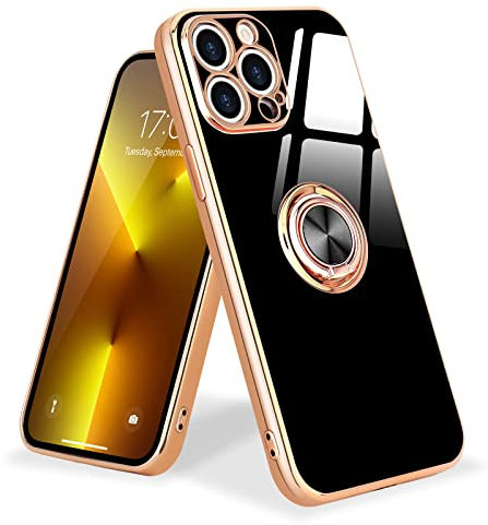 Urarssa Kompatibel mit iPhone 13 Pro Hülle mit 360 Grad Ring Ständer Handyhülle Schutzhülle Magnetischer Autohalterung Stoßfest Hülle Case für iPhone 13 Pro-Schwarz