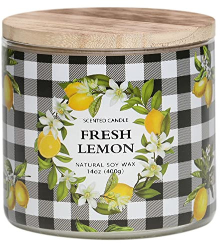 Candela al limone, candela profumata al limone fresco, grande candela a 3 stoppini, 396,9 g