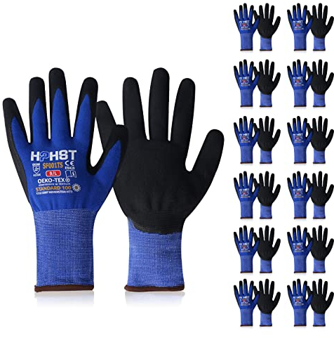 HPHST Arbeitshandschuhe SF001TS Handschuhe Montagehandschuhe für Damen und Herren Gloves Ergonomisches Design Smart Touch Gartenhandschuhe 12 Paar (Large, Blau)