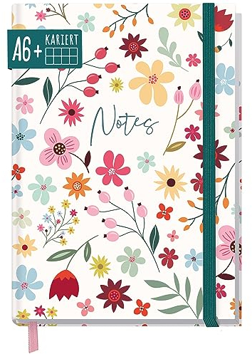 paper&you® Notizbuch kariert A6+ mit Gummiband Wild Flower mit 156 Seiten, 78 Blatt - Notizheft, Bullet Journal, Tagebuch - nachhaltig & klimafreundlich