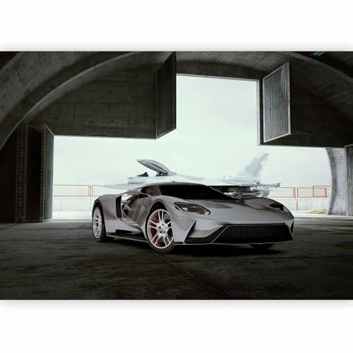 murando Premium Photo Wallpaper White Car 400x280 cm / 158x111 Non-Woven Premium Art Print Fleece Wall Mural Decoration Poster Picture Design Modern Airplane Sport Car Aircraft i-C-10024-a-a