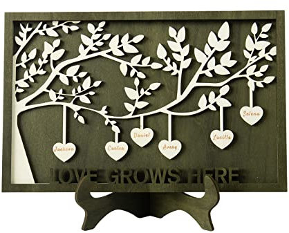 Targa in legno personalizzata con albero genealogico, con 2-9 nomi, decorazione per la festa della mamma, da parte della figlia (7 nomi, stile 2)