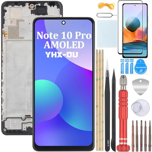 YHX-OU 6.67'' Negro + Marco AMOLED Pantalla LCD para Xiaomi Redmi Note 10 Pro Redmi Note 10 Pro MAX Kit de Reparación de Pantalla Táctil Digitalizador con Herramientas + Vidrio Templado