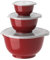 Rosti Margrethe Schüssel Set, Rührschüssel Set, 6-Teilig mit 3 Rührschüsseln und 3 Deckel, Teigschüssel aus Recycelbarem Kunststoff, 0,25 Liter, 0,75 Liter und 3 Liter, Rot