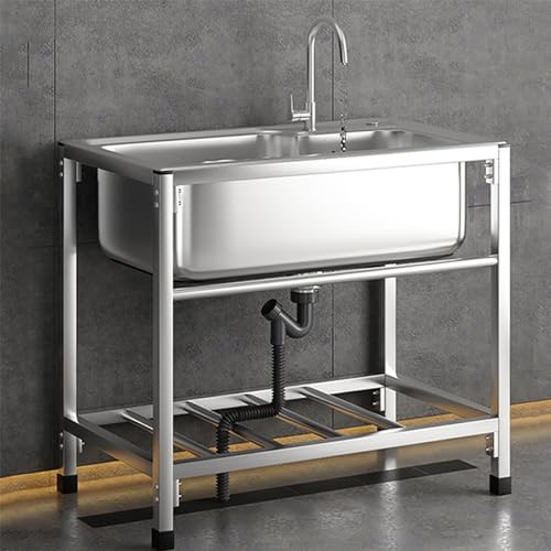 Edelstahl Spülbecken,Spülbecken Waschbecken Freistehender mit Wasserhahn Komplettspüle spüle mit unterschrank Gebrauchswaschbecken für Außen Innen Wäsche Garage Küche Restaurant 68x44x75cm