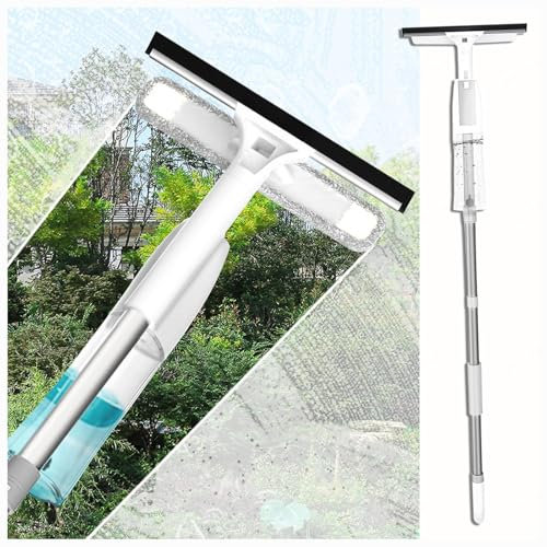 RYJYQYX 3 en 1 Spray Limpia Cristales con Poste Telescópico, Maquina Limpia Cristales con 3 Paños Microfibra para Ventanas Altas Interior/Exterior