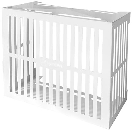 CM GARDEN Cubre Aire Acondicionado Exterior, Protector Aire Acondicionado Rayas Vertical, Cubierta Aire, Facil Celosía, Montaje e Instalación, Muy estable, Color Blanco