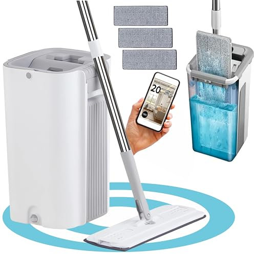 Mopa Fregona con Cubo Escurridor ComfortClean, Mopas de Limpieza Suelos, Mopa para Limpiar Azulejos y Paredes, Cubo Fregona Escurrefacil, Incluye Guía de Limpieza Doméstica, Fregona Mopa con Cubo