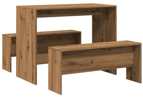 vidaXL Essgruppe 3-TLG., Esstisch mit 2 Essbänken, Sitzgruppe für Küche Esszimmer, Küchentisch Bank Esszimmergarnitur, Artisan-Eiche Holzwerkstoff