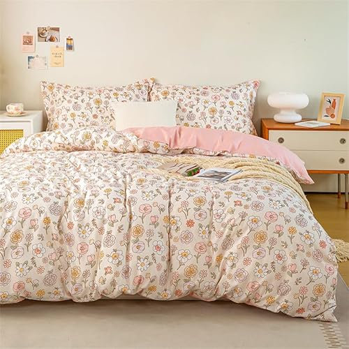 Koudi Parure de lit réversible en microfibre avec housse de couette de 100 x 135 cm et taie d'oreiller de 40 x 60 cm, rose vieilli, motif floral pour enfant fille