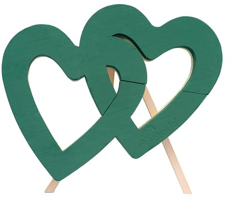 Nass Steckschaum Herzen 52x47cm offen mit Holzständer H.49cm - für Profi Floristen & Hobby Bastler - Frischblumen Steckschwamm - Blumen Steckmasse - Floristik Zubehör & Floristikbedarf - Grün