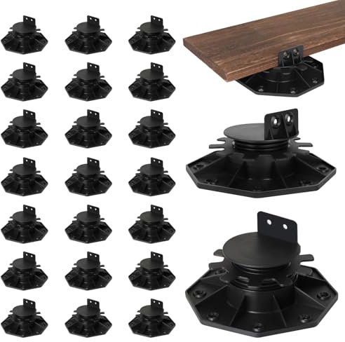 24 Pack Adjustable Deck Support Pedestals, Shed Foundation Base Deck Blocks Floor Raising 1-3/16 to 2-3/8, Joist Support Plastic Pedestals for Outdoor Anti-Corrosive Wood (Black)
