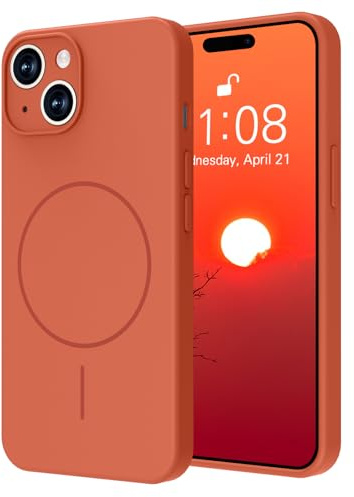 Yoawiful Handyhülle für iPhone 14 Hülle Premium Silikon Magnetisch Kompatibel mit Mag Safe Kameraschutz mit Mikrofaser-Futter stoßfest dünn weich Kratzfest Schutzhülle case für iPhone 14 Orange