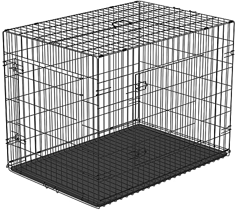 PawHut Gabbia per Animali Domestici Trasportino per Cani e Gatti Pieghevole in Acciaio Doppia Apertura 76 × 53 × 57cm Nero