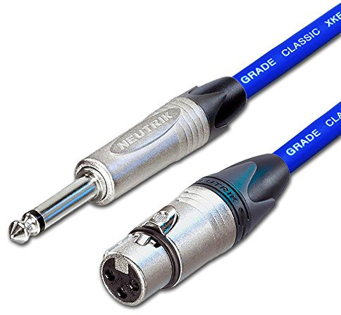 Van Damme Female XLR to Mono Jack lead. Mic to DJ Mixer. Neutrik NP2X (4m, Blue)