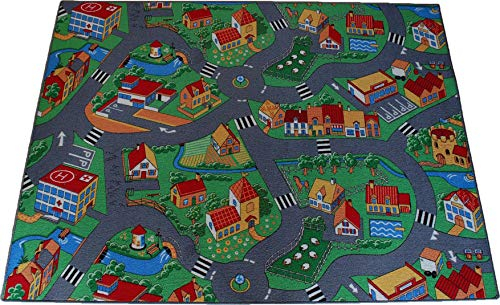 Teppich Janning Straßenteppich Spielteppich Little Village Bauernhof Dorf Kinderteppich Verschiedene Größen (140 x 200 cm)