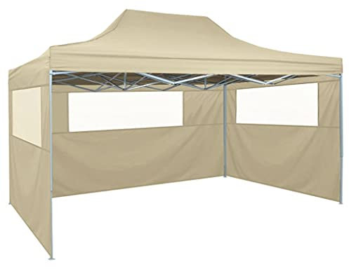 丨 丨Profi-Partyzelt Faltbar mit 3 Seitenwänden,Faltpavillon, Pavillon, wasserdicht gartenpavillon, festzelt partyzelt hochklappbare Gazebo Festival 3 x 4,5 m Creme