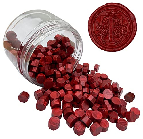 200pcs Burgundy Wax Seal Beads Octagon Sealing Beads Wine Red for Wedding Invitations Wax Seal Stamp Xmas Gift Wrapping Card Envelope Seal