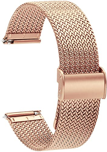 Aliwisdom Universel bracelet montre connectée 18mm 20mm 22mm watch strap, Smartwatch bracelet universelle Métal Acier inoxydable Maille Bracelets de rechange de à libération Rapide (22 mm, Or Rose)