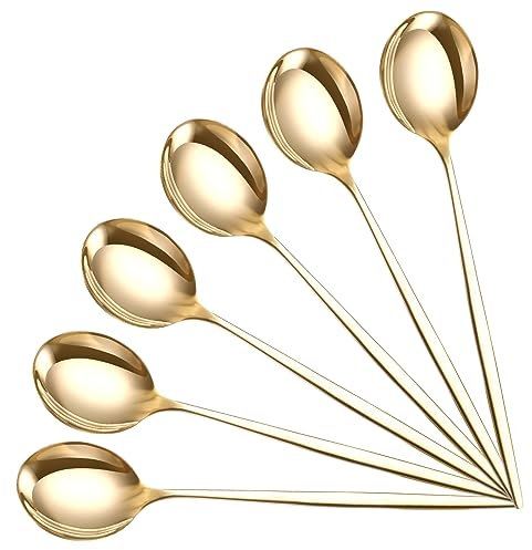 SDMAX 6 Pc Golden Stainless Steel Soup Spoon Set for Home Kitchen and Restaurant Dining Table Tableware, Use for Home, Elegant Design, Smooth Edges, Tableware (Set of 6)