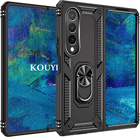 KOUYI Cover per Samsung Galaxy Z Fold 4 5G, Custodia Grado Militare 360° Girevole Regolabile Ring Armor Bumper TPU Case Magnetica Supporto Silicone Custodie per Samsung Galaxy Z Fold 4 5G (Nero)