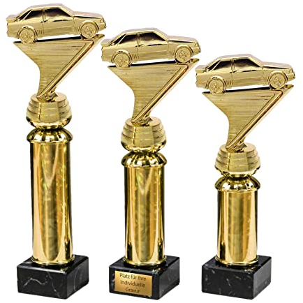 eberin · Rallye Pokale · Automobilsport Award · Autorennen Trophäe · Stock Car Auto auf Goldsäule/Marmor schwarz · Pokal in 3 Größen mit Wunschgravur · (27,0 cm)