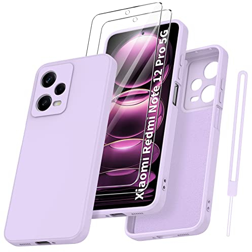 Qasyfanc Handyhülle für Xiaomi Redmi Note 12 Pro 5G Hülle mit 2 Stück Schutzfolie, Silikon Case Ultra Dünn Microfiber Kameraschutz Schutzhülle für Xiaomi Redmi Note 12 Pro 5G (Lila)