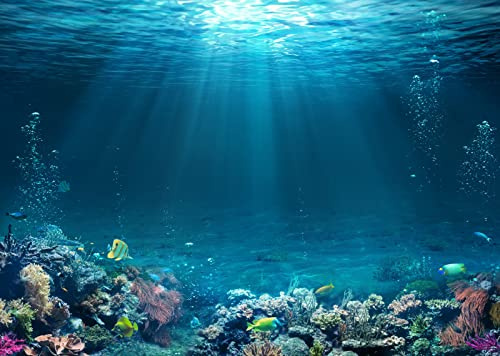 BELECO Underwater World Backdrop 2.5x1.8m Fabric Undersea Backdrop for Photography Under The Sea Tropical Fish and Corral Deep Sea Sunlight Seabed Background Undersea Party Decor Photo Studio