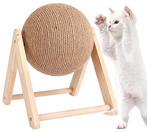 Kratzkugel für Katzen,Sisal Kratzball,Katzen Kratzball,Kratzspielzeug Katze Holz Kratzball,Stabiler Kratzbaum Haustiermöbel,Massivholz Katzen KlettergerüSt Kratzbrett Kratzkugel,Katzenspielzeug (L)
