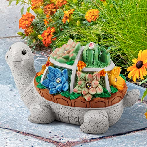 Grovind Garten Statuen, Schildkröte Solar Garten Statuen Rasen Ornamente mit Kaktus & LED Lichter, Schildkröte Figuren Outdoor Clearance Dekoration für Patio Weihnachtstag Geschenke