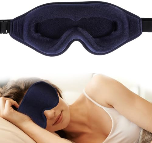 WLLHYF Schlafmaske aus Seide 3D-Stereo-Tiefschlaf-Augenmaske bequem verstellbar niedlich blockiert leichte Augenabdeckungen für Mann und Frau die die ganze Nacht schlafen (Dunkelblau)