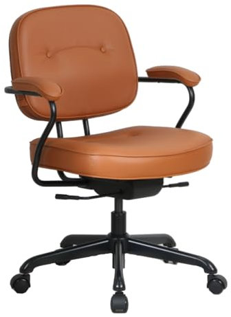 SIHOO L3D Mid Century Bürostuhl Kunstleder Ergonomischer Schreibtischstuhl Computerstuhl mit breitem Sitzkissen gepolsterter Armlehne für Home Office Studium (Braun)