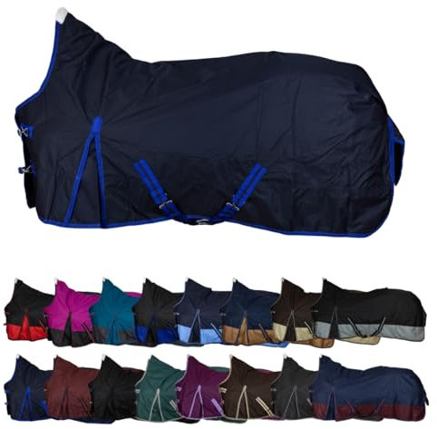 RL24 - Weidedecke High Neck Basicline 600D – Regendecke & Übergangsdecke – wasserdichte Outdoordecke mit Kreuzbegurtung – Pferdedecke in Dunkelblau – Größe 125cm (Polarfleecefutter)
