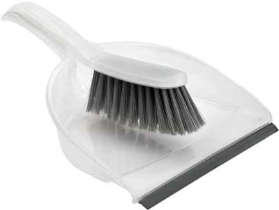 HOMESHOPA Clear Grey Dustpan and Brush Set, Easy-Sweep Rubber Lip and Dirt-Trapping Durable Bristles, Lightweight, Portable Sweeping Brush, Household Home Kitchen and Indoor Cleaning