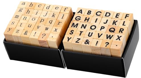 Quilax 60 Stück Buchstaben Stempel, Alphabet Holzstempel, 0.85cm × 3.5cm | Groß- und Kleinbuchstaben Alphabet Holzstempel Set, für Scrapbooking, Karten, Pädagogische Aktivitäten