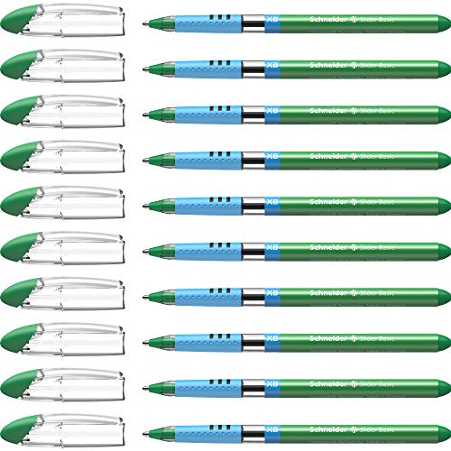 Schneider 151204 Slider Basic Kugelschreiber (Kappenmodell mit Soft-Grip-Zone und der Strichstärke XB=Extrabreit) 10er Packung, grün