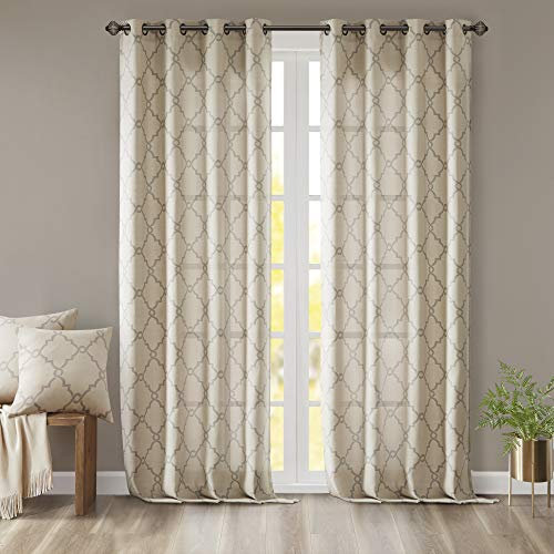 Madison Park Saratoga Rideau de fenêtre filtrant la lumière avec imprimé chantourné 1 Panneau de Rideaux à œillets pour Salon, Chambre à Coucher et dortoir, 127 x 241 cm, Beige