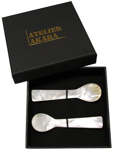 Löffel aus Perlmutt, 9cm, Set 2 Stück in Geschenkbox - für Eier oder Kaviar. Kaviarlöffel, Eierlöffel, Perlmuttlöffel
