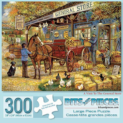 Bits and Pieces - 300 Piece Jigsaw Puzzle for Adults 18 x 24 - A Visit to The General Store - 300 pc Classic Farmer Jigsaw by Artist Ruane Manning