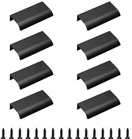 MOROBOR Moderner Stil, Fingerkantengriff, Aluminiumlegierung, Schrankgriff, 64 mm, Lochmitte, versteckte Schubladengriffe mit Schrauben für Küche, Schrank, Schlafzimmer, Bar (Schwarz/80 mm), 8 Stück