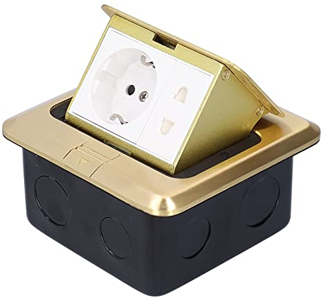 Prise de Sol Escamotable, Prise électrique au Sol en Laiton étanche avec 2 Ports AC 250V EU 16A Prise Encastrable pour Chambre à Coucher, Salon