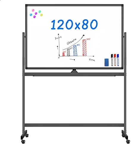 maxtek Mobiles Whiteboard, 120 x 80 cm Doppelseitiges Whiteboard mit Ständer, Magnetische, Aluminiumrahmen - mit Stifte, Schwämme, Magnete