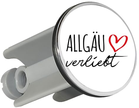 Huuraa Waschbeckenstöpsel Allgäu verliebt Geschenk | Universal Stopfen 4cm höhenverstellbar Abflussstopfen Geschenkidee Stöpsel mit Motiv für das Waschbecken