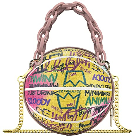 Linkidea Mini sac à main en forme de basket-ball pour femme, petit sac rond mignon, sac à bandoulière en cuir végétalien tendance (rose)