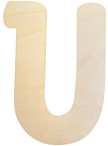 12 Inch Unfinished Wooden Letter U, 5mm Thick Capital Alphabet for Crafts | Smooth blank paintable surfaces, nursery wall decor, personalized kids name signs, festive party celebration decoration