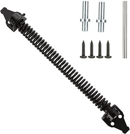 LOLYSIC 14 Inch Self Closing Gate Spring Closer for Wooden Gate, Heavy Duty Adjustable Gate Spring with Fittings, Black Metal Garden Gate Door Spring Closer for Outdoor Fence Gate Door