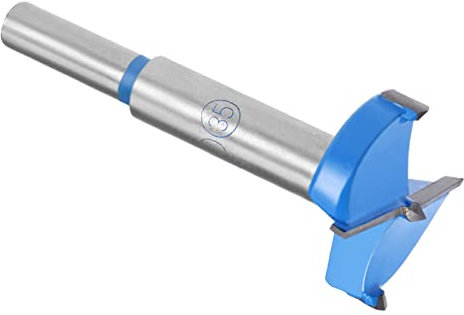 Kozelo Forstner Drill Bit - [35mm] Tungsten Carbide Auger Opener for Wood Furniture Hinge Woodworking Use, Round Shank, Dark Blue