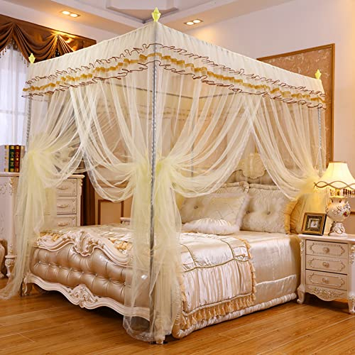 Betthimmel mit 4 Eckpfosten, Moskitonetz, Luxus-Prinzessin-Betthimmel mit Edelstahlhalterung, 3 Seitenöffnungen, Mesh-Netz, Bettvorhang, Fliegen-Insektenschutz, dekoratives Schlafzimmer, lila