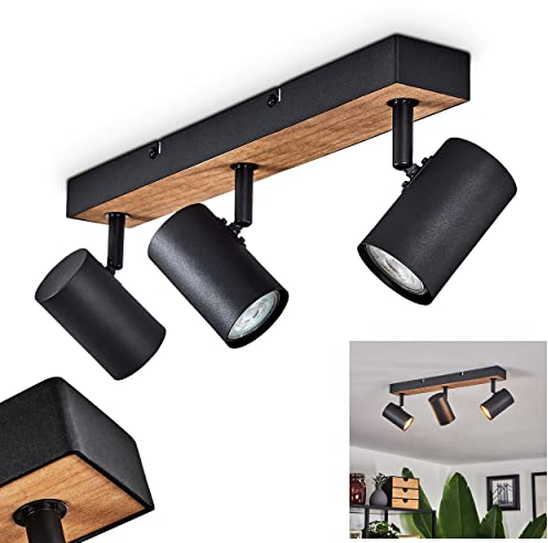 HOFSTEIN Deckenleuchte Javel, moderne Deckenlampe aus Metall/MDF in Schwarz/Braun/Holzoptik, moderne Leuchte mit verstellbaren Strahlern, 3-flammig, 3 x GU10, ohne Leuchtmittel