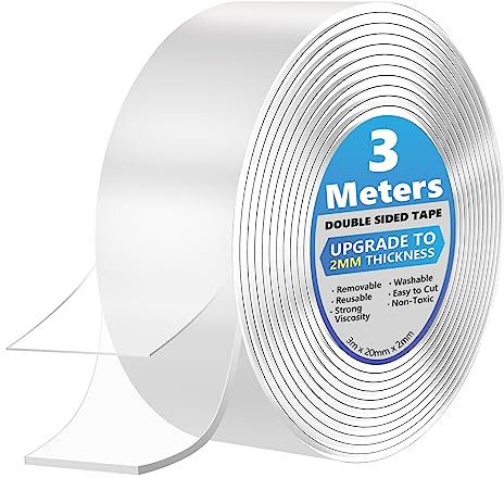 Double Sided Tape Heavy Duty 3 m, Strong Double Sided Sticky Tape, Carpet Tape Clear Tape Nano Tape, Traceless Transparent Double Sided Adhesive Tape for Office, Home, Kitchen (Thickness 2 MM)